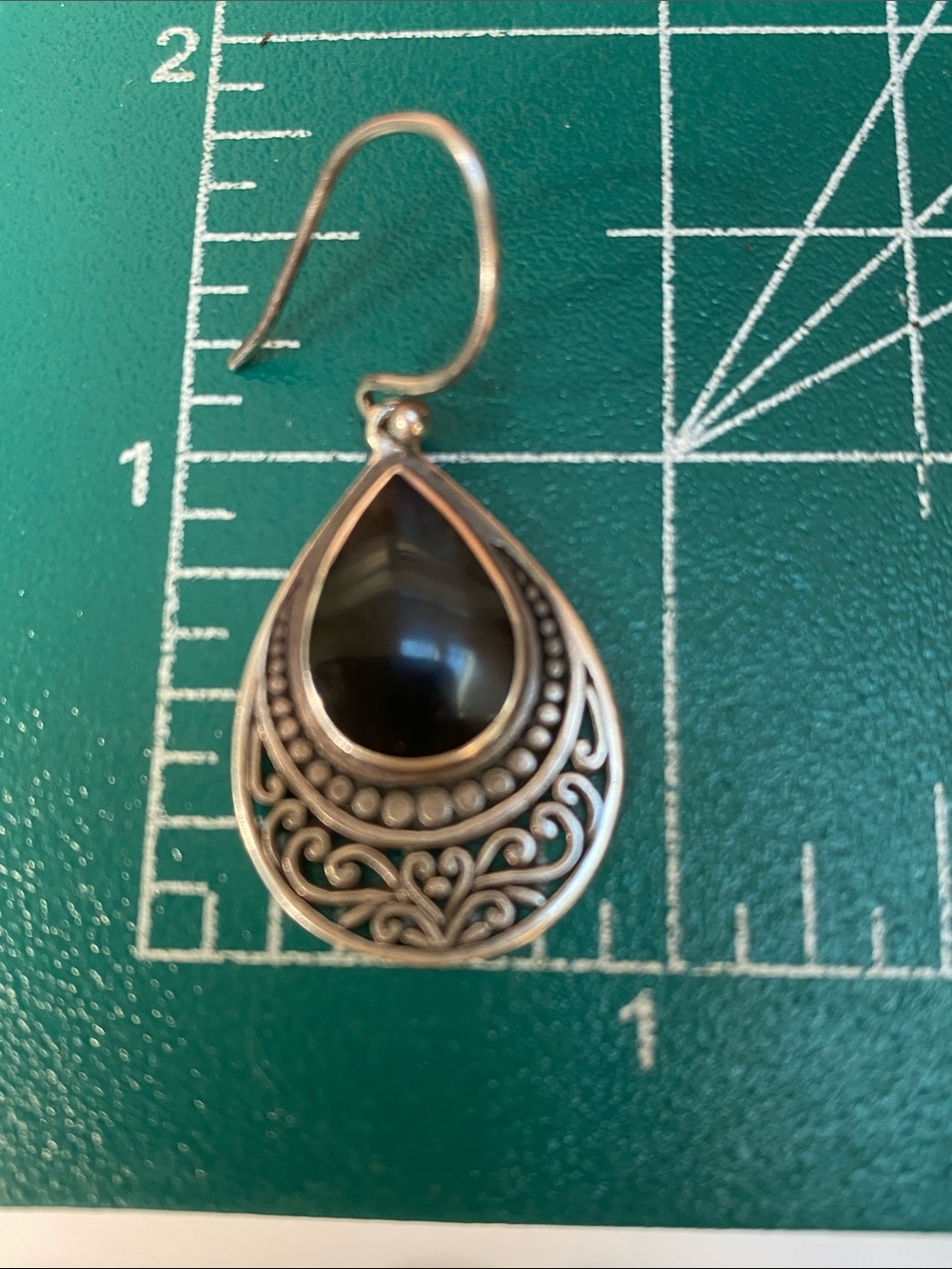 🍇 Silver Black Onyx Pear Drop Earrings 925 - Picture 7 of 9